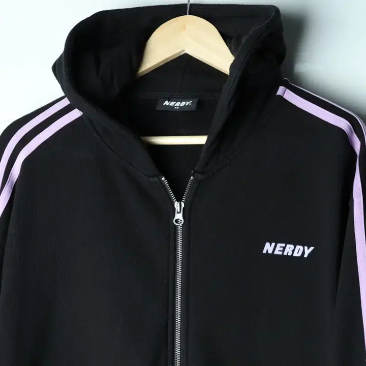 [BUNJANG] NERDY Tricolor Full Zip Hoodie Black / W(S-M) 널디 후드집업 삼선 블랙-18621