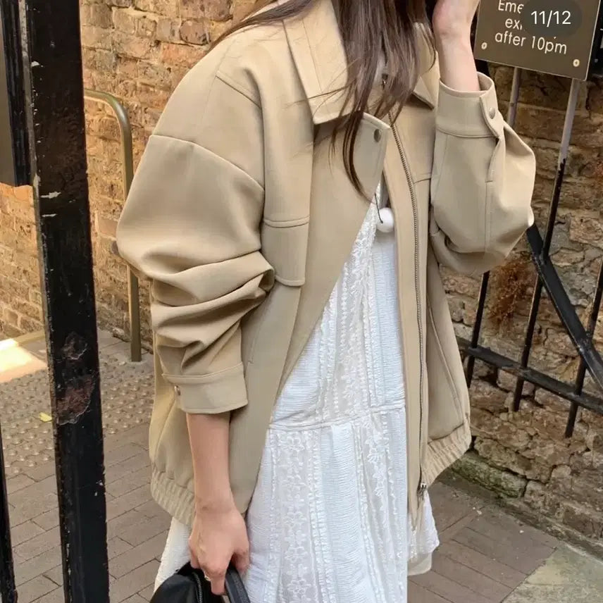 [BUNJANG] Lightweight Wrinkle-Free Beige Bomber Jacket / [고퀄,가벼움,구김x] 베이지 봄버 자켓