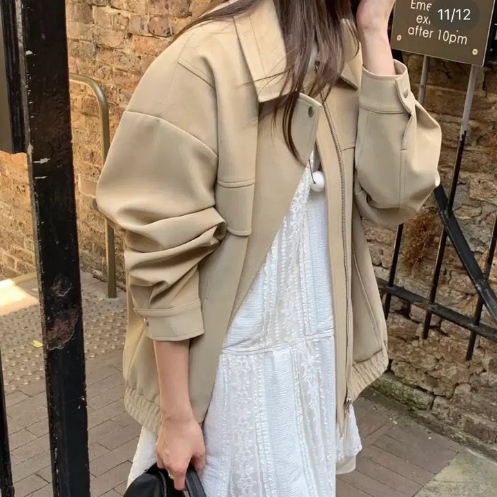 [BUNJANG] Lightweight Wrinkle-Free Beige Bomber Jacket / [고퀄,가벼움,구김x] 베이지 봄버 자켓