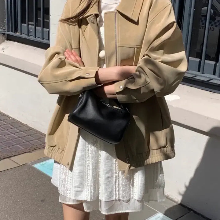 [BUNJANG] Lightweight Wrinkle-Free Beige Bomber Jacket / [고퀄,가벼움,구김x] 베이지 봄버 자켓