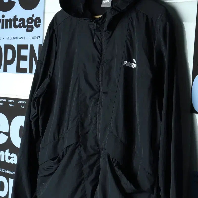[BUNJANG] Puma Zip-Up Windbreaker Jacket Black Lightweight Sportswear / (XL-2XL) 퓨마 집업 바람막이 점퍼자켓 블랙 경량 운동-18628