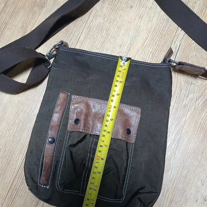 [BUNJANG] Brown Corduroy Leather Accent Crossbody Bag / 브라운 코듀로이 가죽포인트 크로스백
