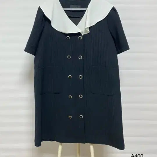 [BUNJANG] Viki Black Collar Short Sleeve Dress / Viki 블랙 카라넥 반팔 원피스 FREE 사이즈