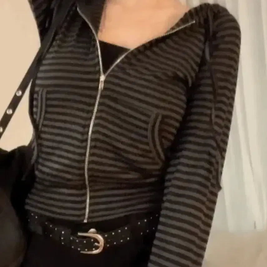 [BUNJANG] Modal Cotton Striped Hooded Zip-Up / 에이블리 [여리팔뚝100%보장] 꾸안꾸 모달코튼 단가라 후드집업
