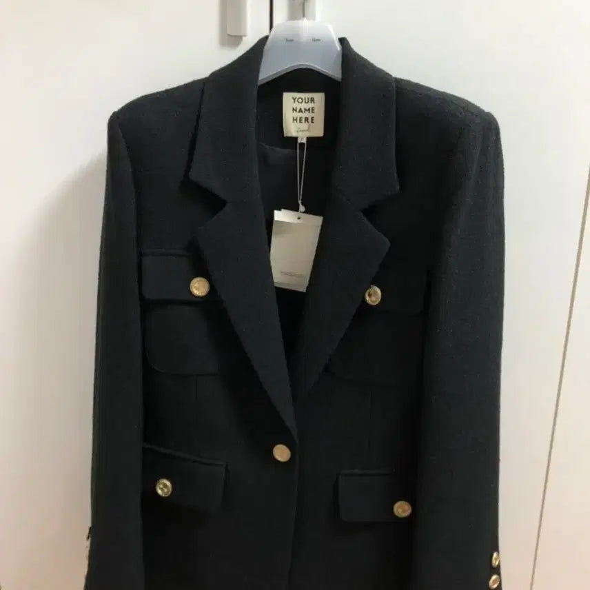 [BUNJANG] Your Name Here Black Tweed Gold Button Jacket / YOUR NAME HERE 블랙 트위드 금장 민정이 자켓