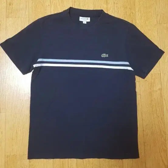 [BUNJANG] Lacoste Striped Navy Short Sleeve T-Shirt / (정품/최상급)라코스테 스트라이프 다크 네이비 반팔티, 95