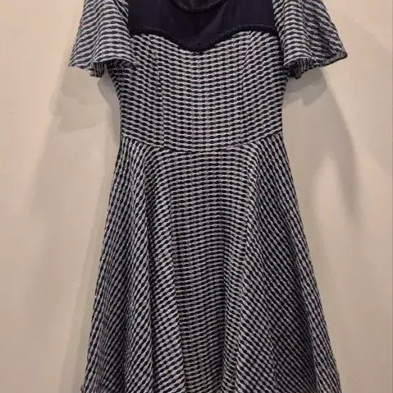 [BUNJANG] Navy Color Block Pattern Flare Dress / 네이비배색    패턴   플레어  원피스