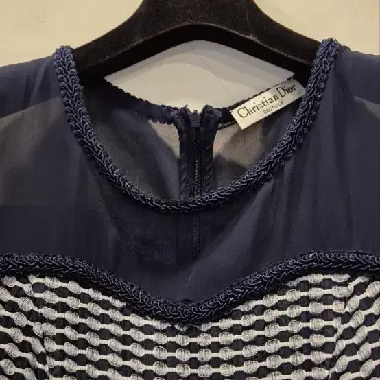 [BUNJANG] Navy Color Block Pattern Flare Dress / 네이비배색    패턴   플레어  원피스