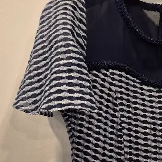 [BUNJANG] Navy Color Block Pattern Flare Dress / 네이비배색    패턴   플레어  원피스