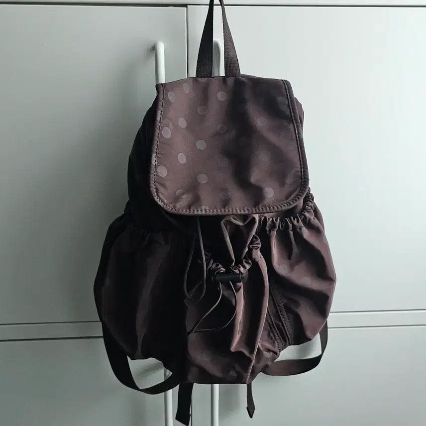 [BUNJANG] Brown Dot Drawstring Backpack / 브라운 도트 드로스트링 백팩