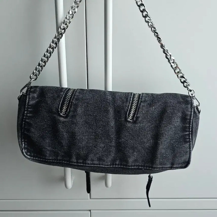 [BUNJANG] Zara Denim Zipper Chain Shoulder Bag Black / 자라 데님 지퍼 체인 숄더백 블랙