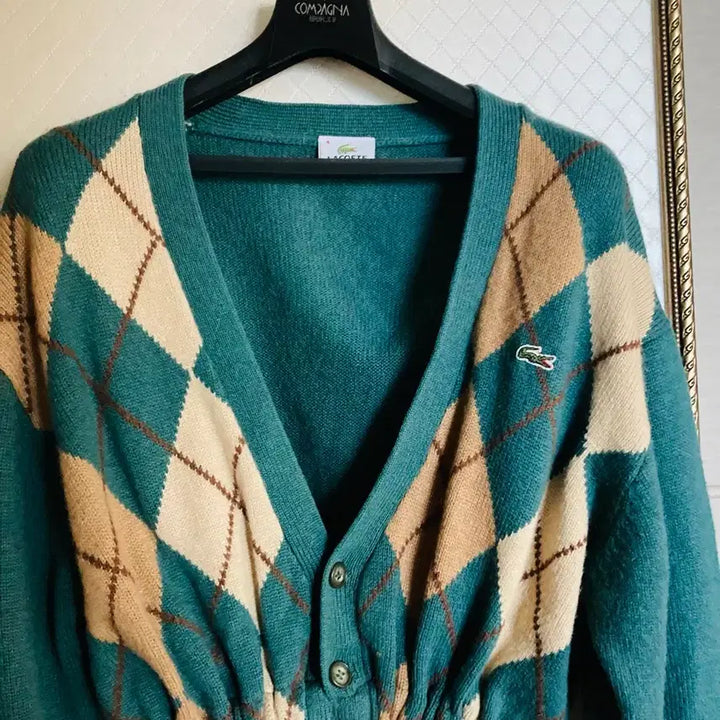 [BUNJANG] Lacoste Argyle Pattern Cropped Knit Cardigan / 라코스테 크롭 니트 가디건
