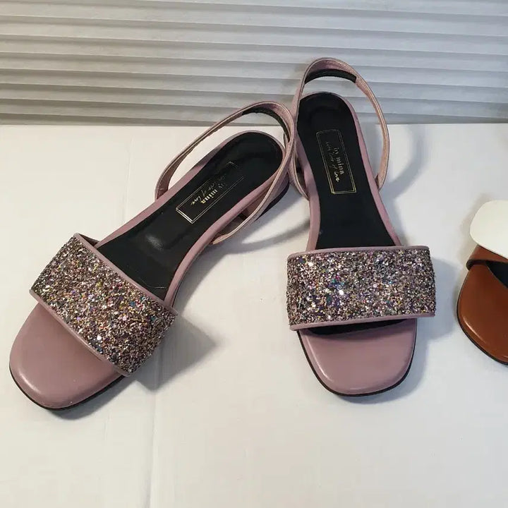 [BUNJANG] Mina Glitter Flat Sandals &amp; Ribbon Sandals / (240~245)mina 미나 글리터 플랫샌들(245)리본샌들