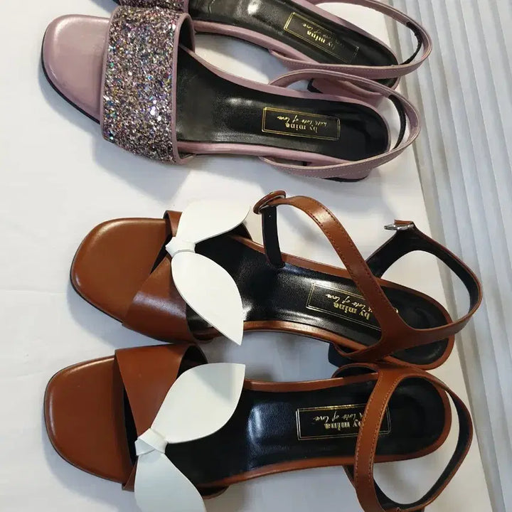 [BUNJANG] Mina Glitter Flat Sandals &amp; Ribbon Sandals / (240~245)mina 미나 글리터 플랫샌들(245)리본샌들