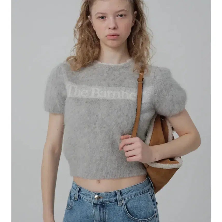[BUNJANG] TheBarnet Pow Brushed Logo Knit Top Light Grey / 더바넷 Pow Brushed Logo Knit Top 라이트 그레이