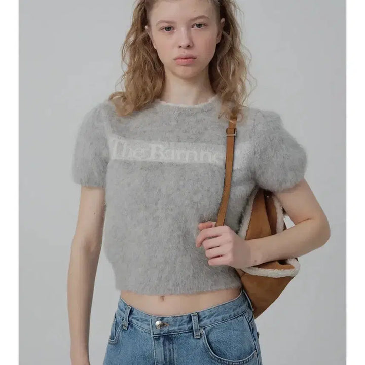 [BUNJANG] TheBarnet Pow Brushed Logo Knit Top Light Grey / 더바넷 Pow Brushed Logo Knit Top 라이트 그레이