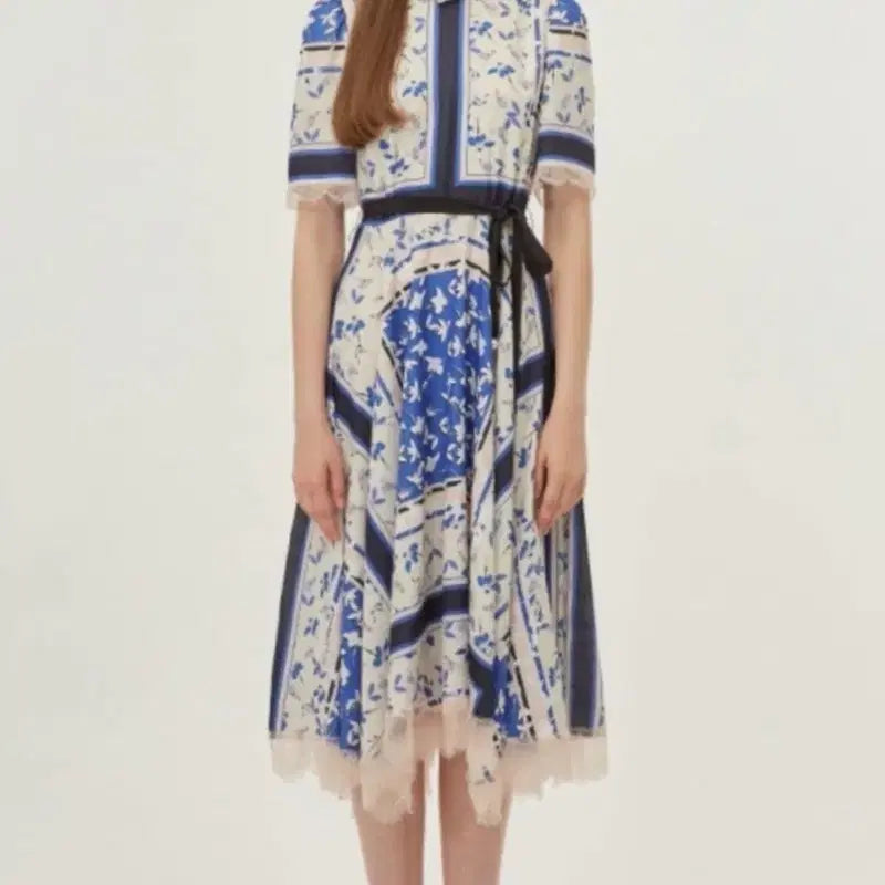 [BUNJANG] Lenibon Blue Floral Pattern Long Dress with Pearl Belt / 레니본 롱원피스 54(55)