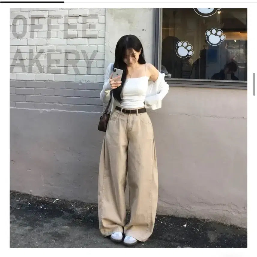 [BUNJANG] Jasmine Bell Cozy Pinched Jogger Long Wide Pants Beige S / 자스민벨 코즈 핀턱 조거 롱와이드 팬츠 베이지 S