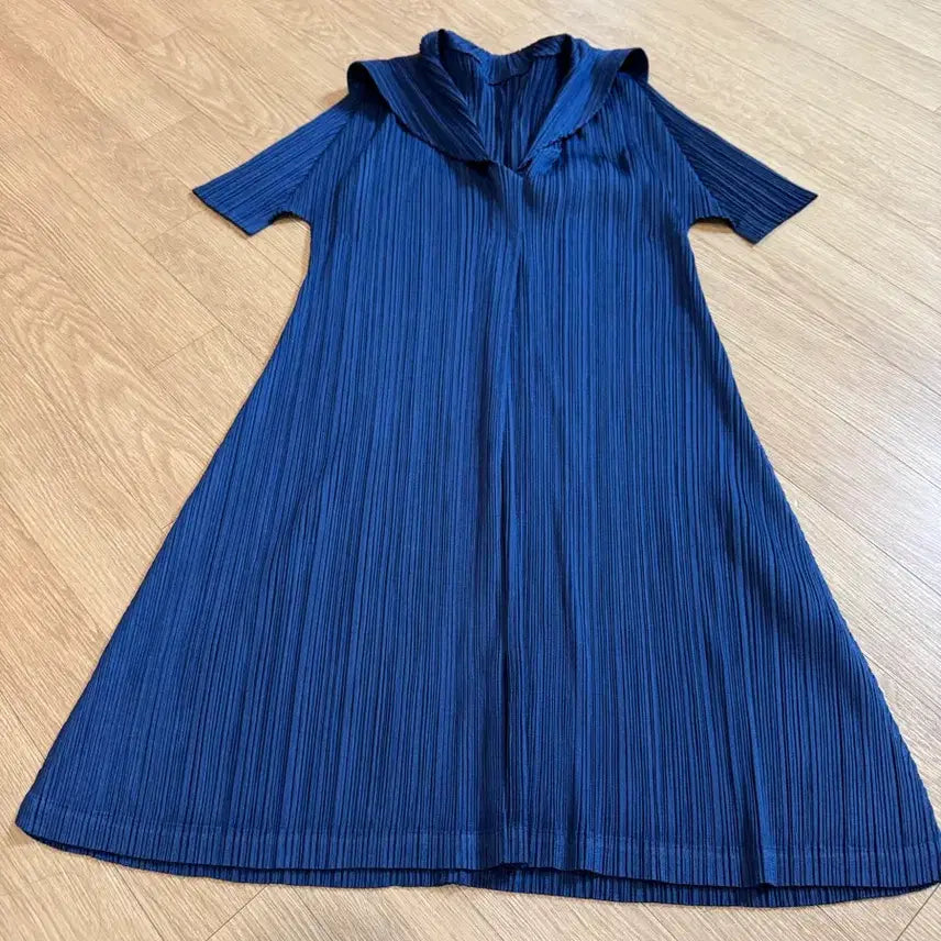 [BUNJANG] Pleats Please Issey Miyake Pleated Dress Navy Size 3 / pleats please 플리츠플리즈 카라 원피스 롱블라우스