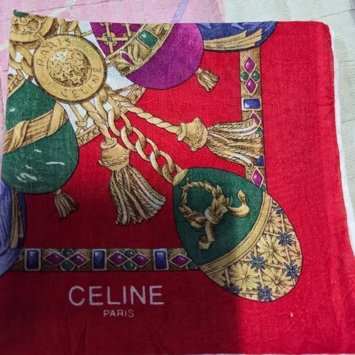 [BUNJANG] Celine Red Silk Scarf Handkerchief 50x50 / 셀린느 레드 스카프 손수건