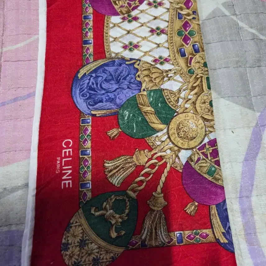[BUNJANG] Celine Red Silk Scarf Handkerchief 50x50 / 셀린느 레드 스카프 손수건