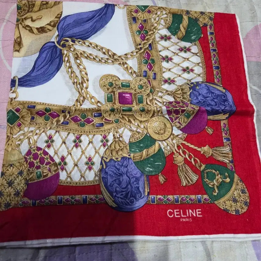 [BUNJANG] Celine Red Silk Scarf Handkerchief 50x50 / 셀린느 레드 스카프 손수건