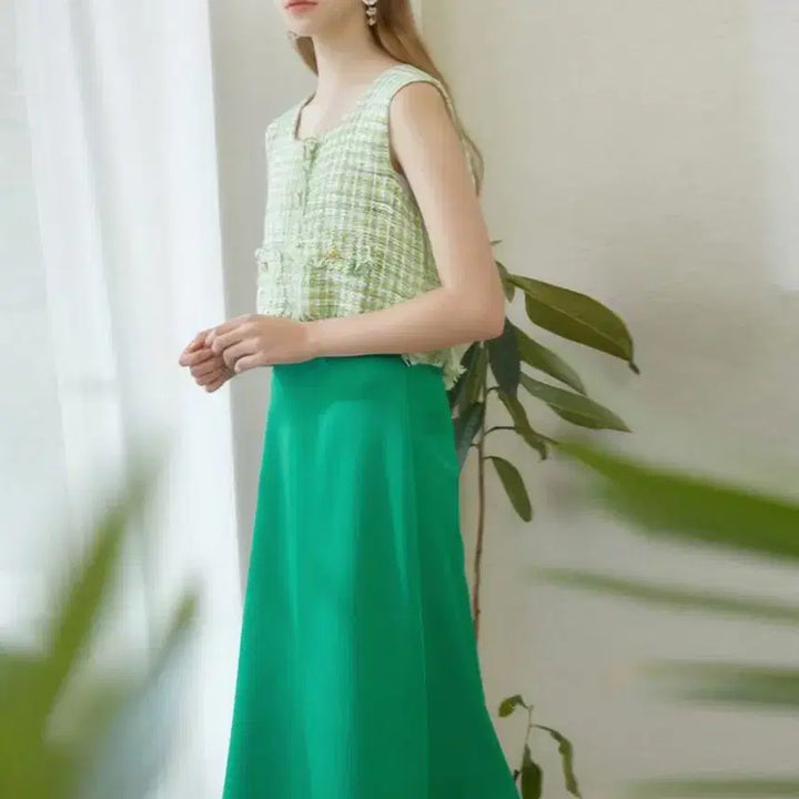 [BUNJANG] A&amp;D Satin Skirt Green Size 55 / (택달린 새상품) A&amp;D 새틴스커트 55사이즈 그린 컬러