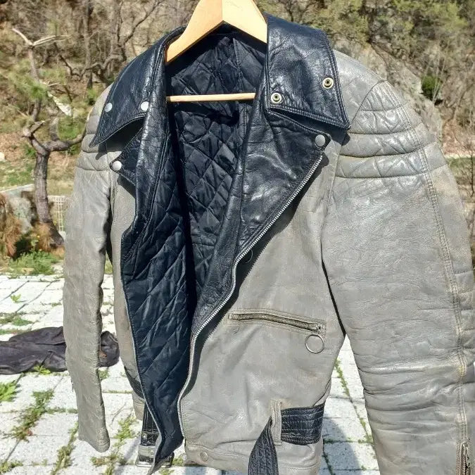 [BUNJANG] World Wide Sportswear Black Grey Two-Tone Crafted Padded Leather Rider Jacket (Men&
