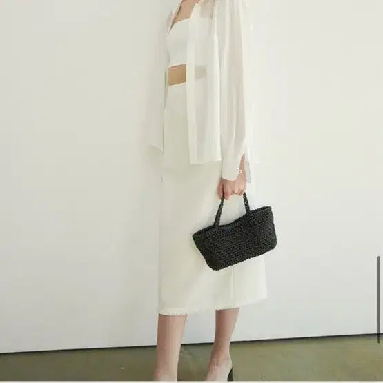 [BUNJANG] HAVEC Fringe Tweed Long Skirt / HAVEC 하베크 프린지 트위드 롱 스커트