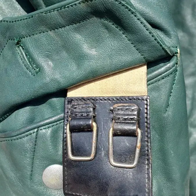 [BUNJANG] 1980s East German (DDR) Volkspolizei Detective Leather Jacket / 80s 동독 디텍터 딥 그린 자켓 수갑 결속구 디테일 (남 L)