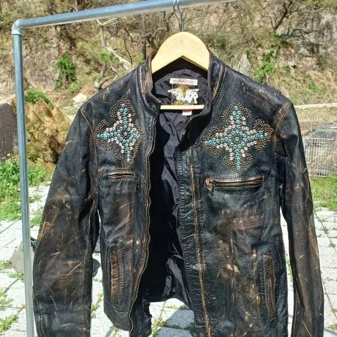 [BUNJANG] W&amp;R Horsehide Leather Studded Single Rider Jacket Made in Italy / W&amp;R)호스스킨 스톤브래스스터디드 싱글라이더자켓 메이드인이탈리(남L)
