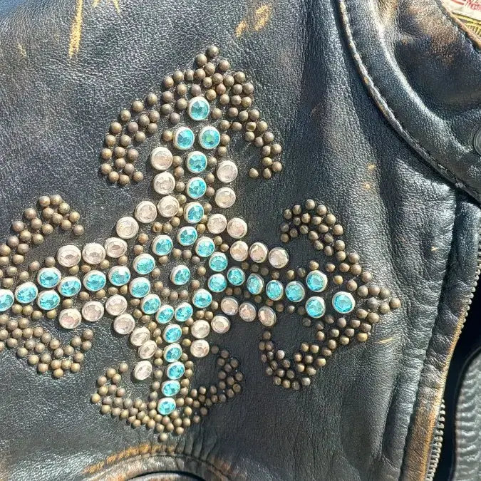 [BUNJANG] W&amp;R Horsehide Leather Studded Single Rider Jacket Made in Italy / W&amp;R)호스스킨 스톤브래스스터디드 싱글라이더자켓 메이드인이탈리(남L)