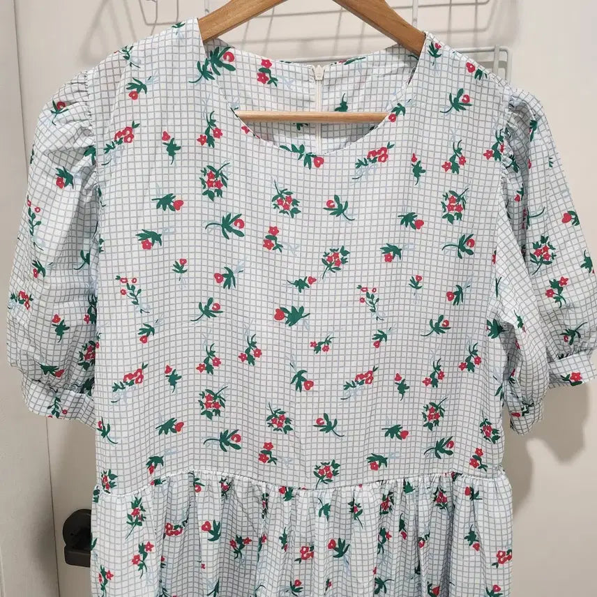 [BUNJANG] Summer Checkered Flower Long Dress / 여름 체크플라워 롱원피스