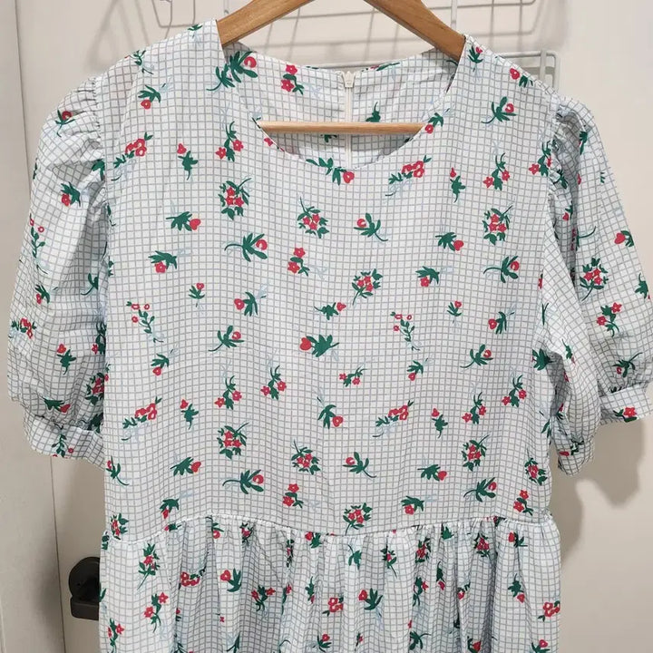 [BUNJANG] Summer Checkered Flower Long Dress / 여름 체크플라워 롱원피스