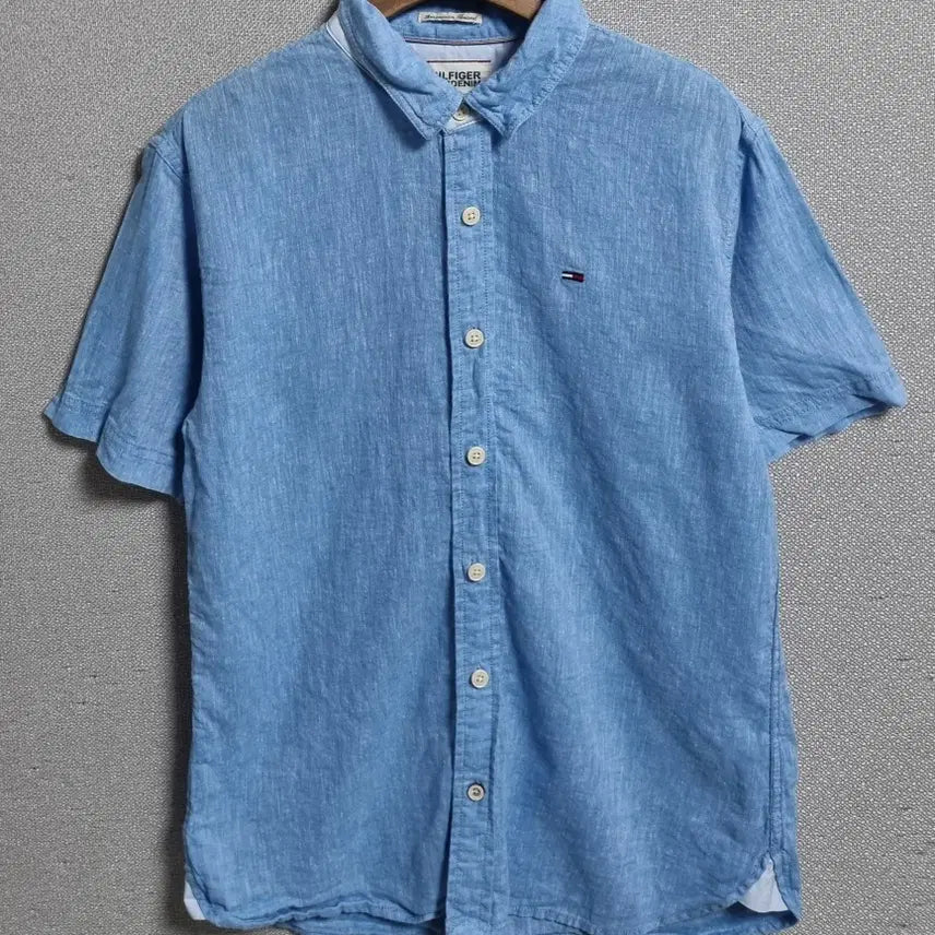 [BUNJANG] Tommy Hilfiger Sky Blue Linen/Cotton Blend Short Sleeve Shirt / S ) 타미힐피거 스카이블루 린넨/면 반팔셔츠