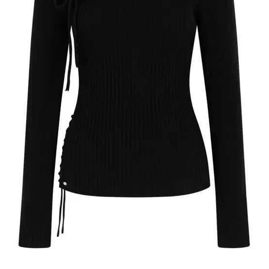 [BUNJANG] Faye Jade Eyelet Off-Shoulder Knit Black / 페일제이드 아일릿 오프숄더 니트 블랙