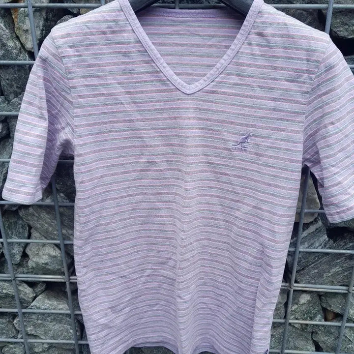 [BUNJANG] Kangol Striped Short-Sleeve T-Shirt Purple / 캉골 스트라이프 반팔 티셔츠 퍼플 44 55