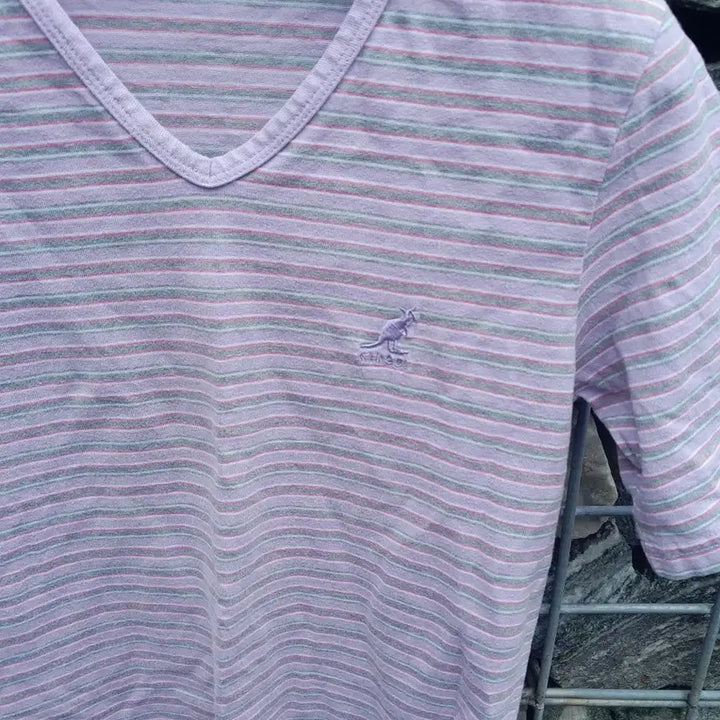 [BUNJANG] Kangol Striped Short-Sleeve T-Shirt Purple / 캉골 스트라이프 반팔 티셔츠 퍼플 44 55