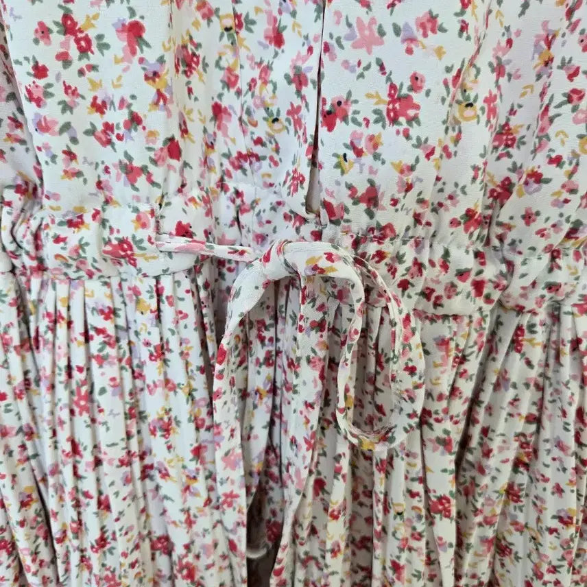 [BUNJANG] Floral Print Long Dress with Waist Tie / 잔꽃무늬 롱 원피스 허리끈 free