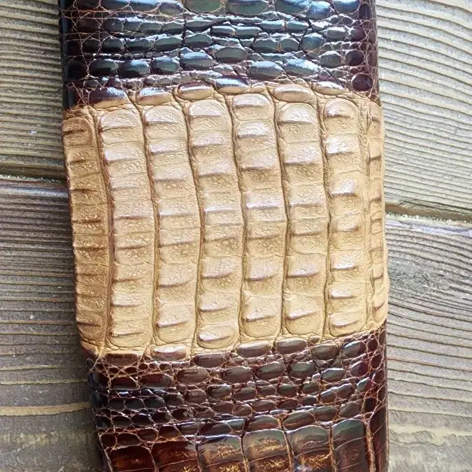 [BUNJANG] Genuine Crocodile Leather Long Wallet - Brown/Beige with Cloch Detail / 악어 가죽 장지갑 브라운/베이지쿨로치 미사용