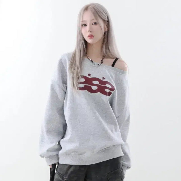 [BUNJANG] Off-the-Shoulder Sweatshirt / 에이블리 오프숄더 맨투맨