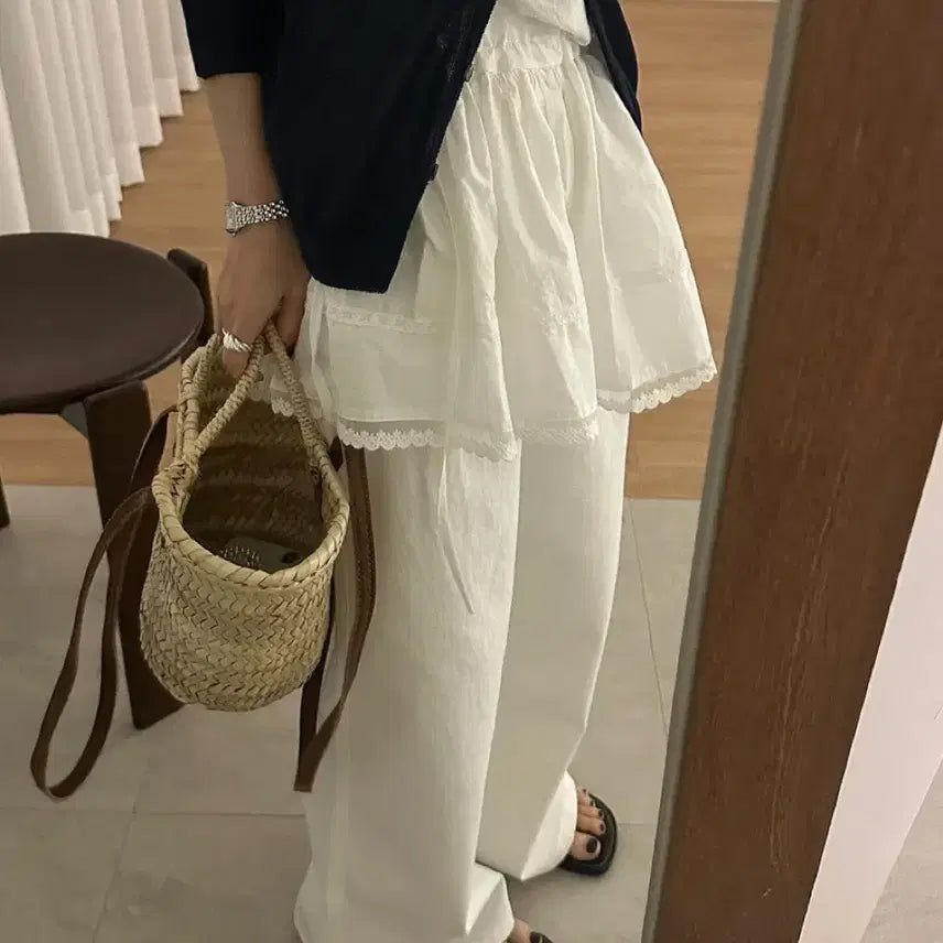 [BUNJANG] UINCEUS Lopatt Summer Pleated Long Wide Pants (Ivory, Size S) / 유인어스 로팻 여름 핀턱 롱 와이드 팬츠 (S)