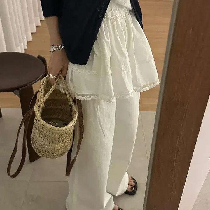 [BUNJANG] UINCEUS Lopatt Summer Pleated Long Wide Pants (Ivory, Size S) / 유인어스 로팻 여름 핀턱 롱 와이드 팬츠 (S)