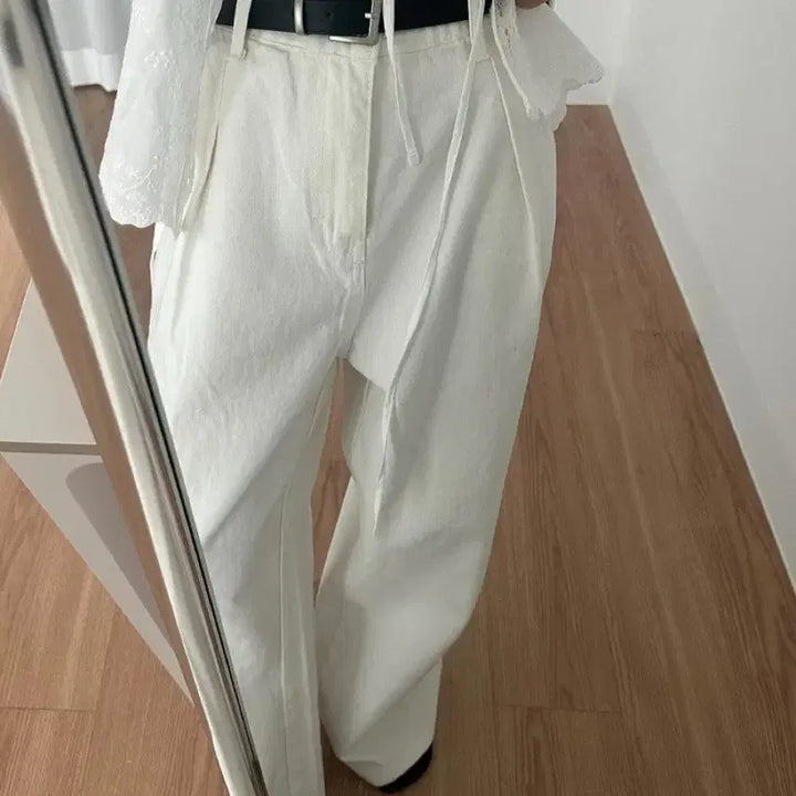 [BUNJANG] UINCEUS Lopatt Summer Pleated Long Wide Pants (Ivory, Size S) / 유인어스 로팻 여름 핀턱 롱 와이드 팬츠 (S)
