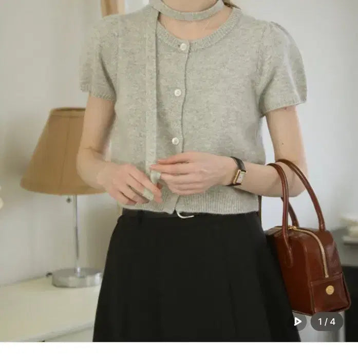[BUNJANG] Tie Set Half Sleeve Cardigan - Gray / 틸아이다이 Tie set half sleeve cardigan_Gray