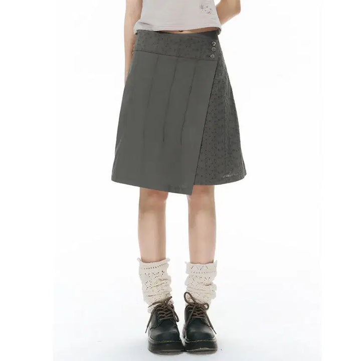 [BUNJANG] TAKEANAP Patchwork Irregular Pleated Skirt / TAKEANAP 테이크어냅 패브릭 패치워크 불규칙 플리츠 치마