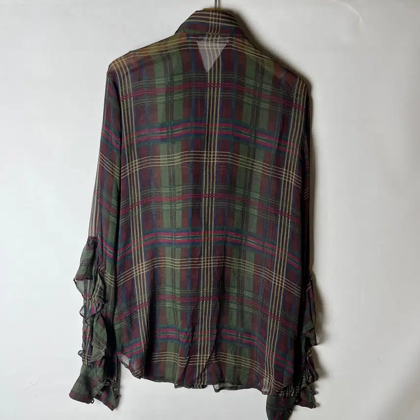 [BUNJANG] Ralph Lauren Sheer Check Frill Silk Blouse / [Ralph Lauren] 랄프로렌 시스루 체크 프릴 실크 블라우스