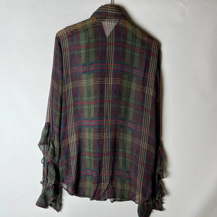 [BUNJANG] Ralph Lauren Sheer Check Frill Silk Blouse / [Ralph Lauren] 랄프로렌 시스루 체크 프릴 실크 블라우스
