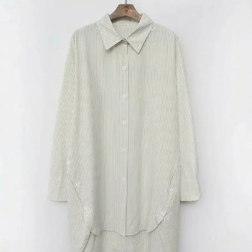 [BUNJANG] Button Detail Stripe Long Shirt / 단추 스트라이프 셔츠 줄무늬 셔츠 롱셔츠