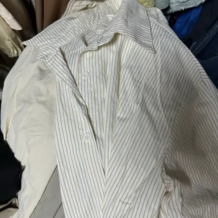 [BUNJANG] Button Detail Stripe Long Shirt / 단추 스트라이프 셔츠 줄무늬 셔츠 롱셔츠